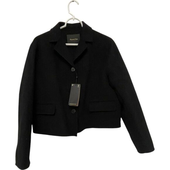 Massimo Dutti Mens Blazer Jacket M Black Textured Wool Blend Coat 6410/730 NWT - Picture 2 of 10